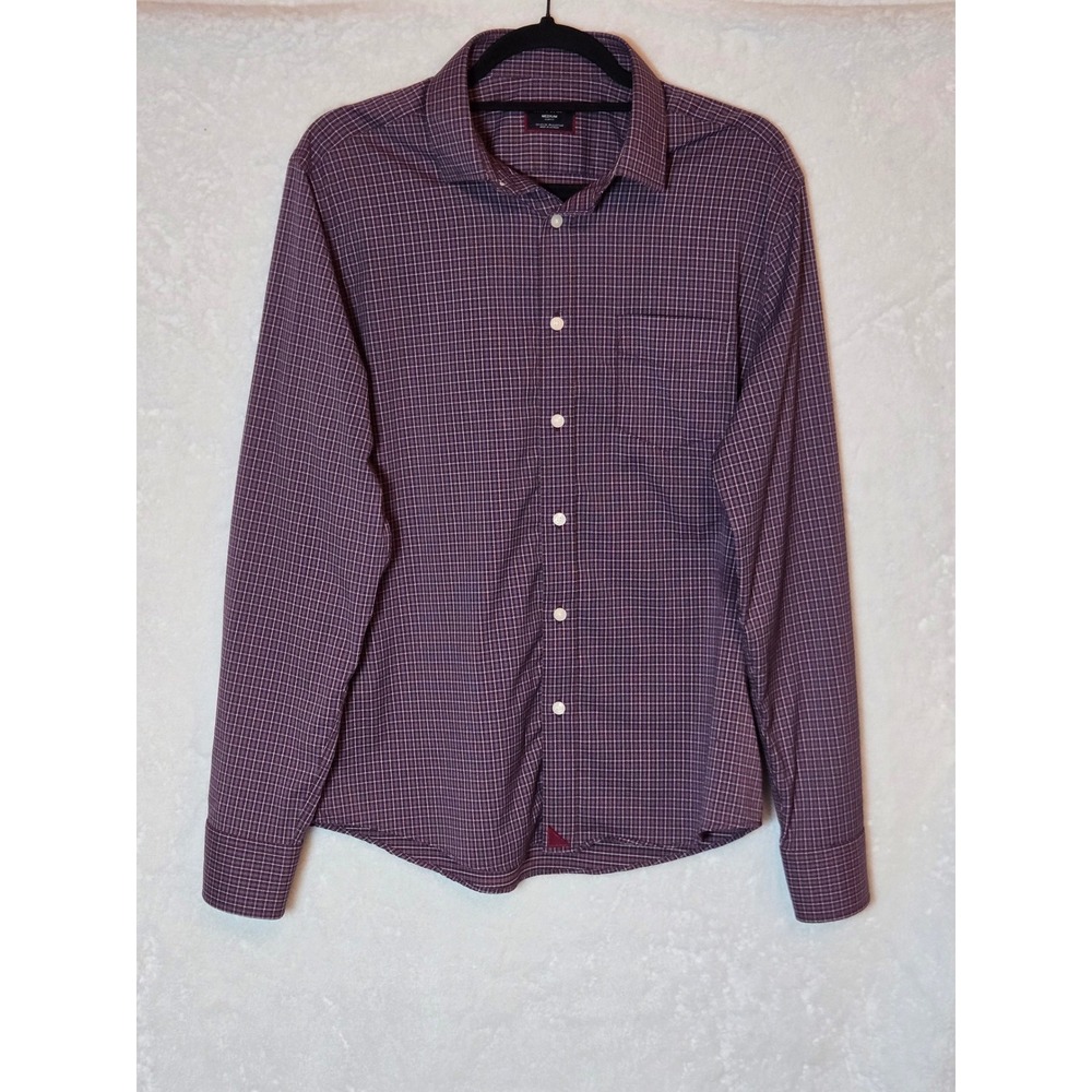UNTUCKit Mens Medium Burgundy Shirt Apremont Slim Fit Plaid Performance‎ 41700